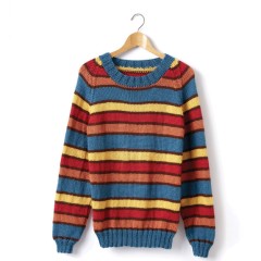 Caron - Adult's Knit Crew Neck Striped Pullover in Simply Soft (downloadable PDF)
