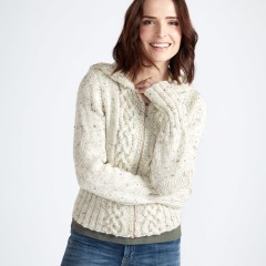 Caron - Cozy Cable Knit Hooded Cardigan in Simply Soft Tweeds (downloadable PDF)