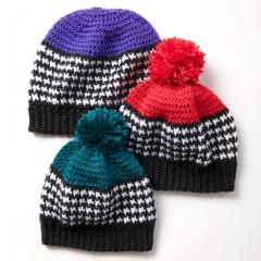 Caron - Houndstooth Bright Hat in Simply Soft (downloadable PDF)