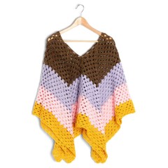 Caron - Mitered Granny Color Block Crochet Poncho in Simply Soft O'Go (downloadable PDF)