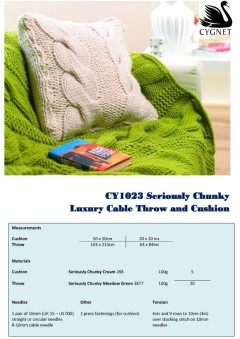Cygnet 1023 - Luxury Cable Throw and Cushion in Seriously Chunky (downloadable PDF)