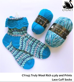Cygnet 1143 - Lace Cuff Socks in Truly Wool Rich 4 Ply (downloadable PDF)