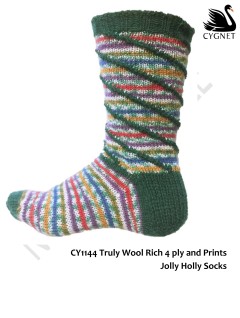 Cygnet 1144 - Jolly Holly Socks in Truly Wool Rich 4 Ply (downloadable PDF)