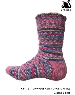 Cygnet 1146 - Zizag Socks in Truly Wool Rich 4 Ply (downloadable PDF)
