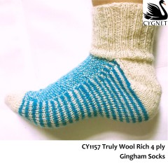 Cygnet 1147 - Gingham Socks in Truly Wool Rich 4 Ply (downloadable PDF)
