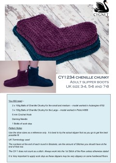 Cygnet 1234 - Adult Slipper Boots in Chenille Chunky (downloadable PDF)