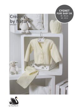 Cygnet 1317 Creamy by Nature Cardigan, Hat & Scarf in Cygnet Pure Baby DK (downloadable PDF)