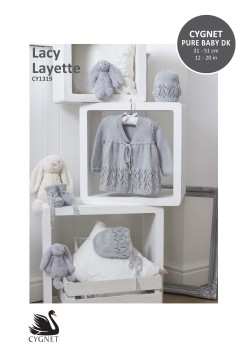 Cygnet 1319 Lacy Layette Coat, Bonnet, Bootees & Hat in Cynet Pure Baby DK (leaflet)