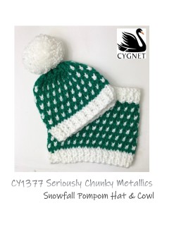 Cygnet 1377 - Snowfall PomPom Hat & Cowl in Seriously Chunky Metallics (downloadable PDF)