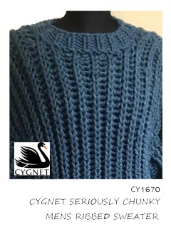 Cygnet 1670 - Mens Ribbed Sweater in Seriously Chunky (downloadable PDF)