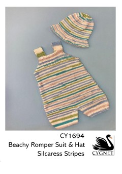 Cygnet 1694 - Beachy Romper Suit and Hat in Silcaress Stripes DK (downloadable PDF)