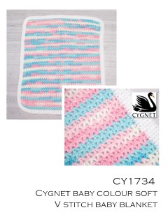Cygnet 1734 - V Stitch Baby Blanket in Baby Colour Soft DK (downloadable PDF)