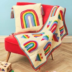 EmKat Crochet (Helen Smith) -  Rainbows of Love Cushion in Yarnsmiths Create DK (downloadable PDF)
