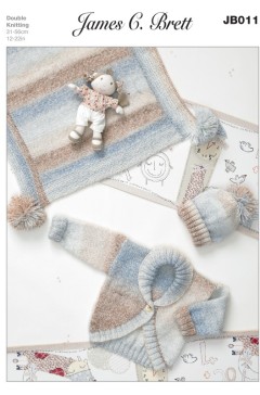 James C Brett 011 Cardigan, Hat and Blanket in Baby Marble DK (leaflet)
