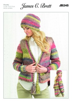 James C Brett 245 Womens Cardigan and Hat in Marble Chunky (leaflet)
