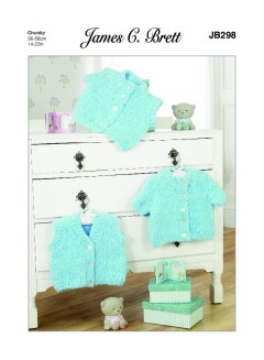 James C Brett 298 Baby Cardigan and Waistcoat in Icicle Chunky (leaflet)