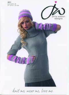 Jenny Watson 5011 Cowl Neck Sweater Dress, Fingerless Gloves and Hat in Pure Merino DK (leaflet)