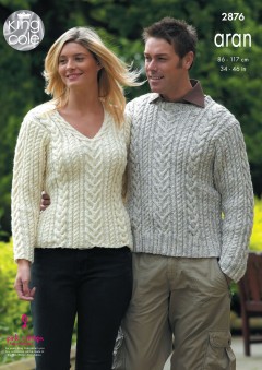 King Cole 2876 - Adults Round and V Neck Sweaters in Fashion Aran (downloadable PDF)