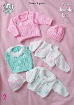 King Cole 2903 - Baby Cardigans, Sweater, Top, Bolero and Hat in DK (downloadable PDF)