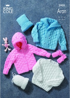 King Cole 2905 Sweater, Jackets, Hat and Mitts in Aran (downloadable PDF)
