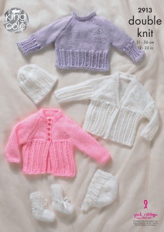 King Cole 2913 - Baby Sweater, Cardigans, Hat, Bootees and Bonnet in Big Value Baby DK (downloadable PDF)