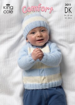King Cole 3011 Baby Cardigan, Sweaters, Hat and Mitts in Comfort DK (leaflet)