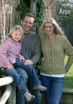 King Cole 3023 - Family Sweater, Cardigan and Hooded Jacket in Merino Blend Aran (downloadable PDF)