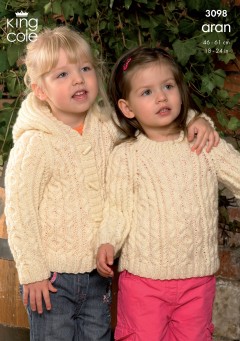 King Cole 3098 Girls Sweater, Hooded Jacket and Coat in Aran (leaflet)