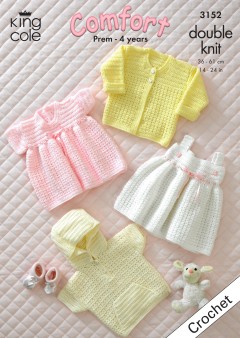 King Cole 3152 Crochet Baby Jacket, Cardigan and Dresses in Comfort DK (downloadable PDF)
