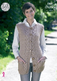 King Cole 3254 - Ladies Waistcoat and Slipover in Big Value Chunky (downloadable PDF)