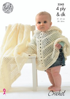 King Cole 3343 - Baby Poncho and Shawl in 4 Ply or DK (downloadable PDF)