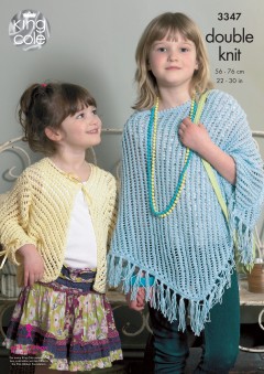 King Cole 3347 - Girls Poncho and Cardigan in Bamboo Cotton DK (downloadable PDF)