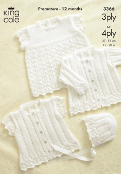 King Cole 3366 - Cardigans, Bonnet and Angel Top in 3 or 4 Ply (downloadable PDF)