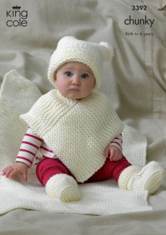 King Cole 3392 Babies Hat, Poncho, Bootees and Blanket in Comfort Chunky (downloadable PDF)