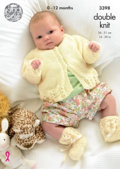 King Cole 3398 - Baby Cardigan, Dress and Bootees in Big Value Baby DK (downloadable PDF)