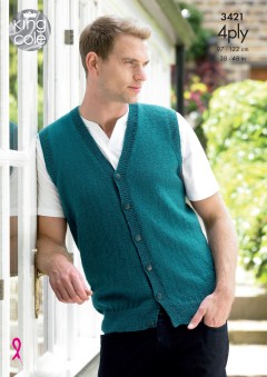 King Cole 3421 - Mens Slipover and Waistcoat in Big Value 4 Ply, and Merino 4 Ply (downloadable PDF)