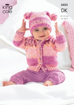 King Cole 3423 Baby Hooded Collared Cardigans and Hat in Splash DK (downloadable PDF)