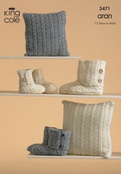 King Cole 3471 Knitted Slippers and Cushions in Fashion Aran (leaflet)