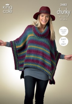 King Cole 3482 Ladies Square and Pointed Ponchos in Riot Chunky (downloadable PDF)