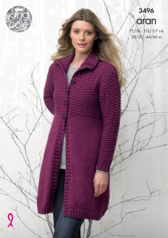 King Cole 3496 - Ladies Coat and Hooded Cardigan in Fashion Aran (downloadable PDF)
