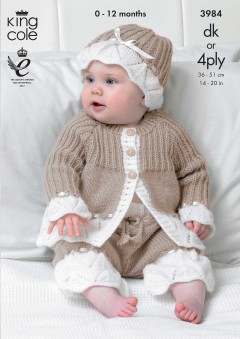 King Cole 3984 Baby Jacket, Pants & Hat in Comfort 4 Ply or DK (downloadable PDF)