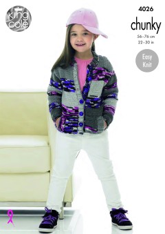 King Cole 4026 - Childrens Hoodie and Cardigan in Big Value Chunky (downloadable PDF)