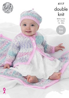 King Cole 4117 - Babies Coat, Beret and Blanket in Splash DK, and Big Value Baby DK (downloadable PDF)