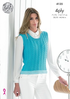 King Cole 4135 - Ladies Slipover and Sweater in Bamboo Cotton 4 Ply (downloadable PDF)