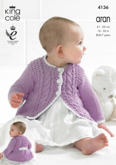 King Cole 4136 Babies Coat and Cardigan in Big Value Recycled Cotton Aran (downloadable PDF)