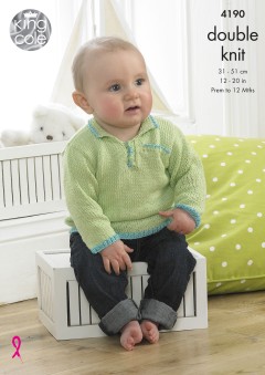 King Cole 4190 - Baby Set with Cardigan, Sweater, Polo Shirt, and Waistcoat in Giza Cotton DK (downloadable PDF)