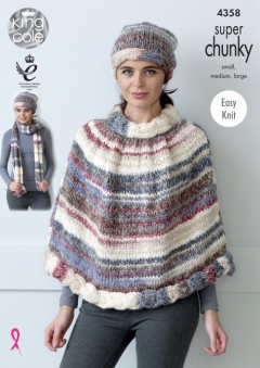 King Cole 4358 Capes, Hat, Scarf and Wrist Warmers in Gypsy Super Chunky  (downloadable PDF)