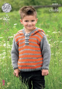 King Cole 4383 Hoodie and Gilet in Big Value Chunky (downloadable PDF)