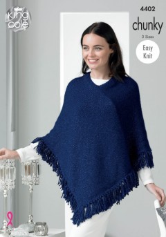 King Cole 4402 Lady's Poncho Wrap, Poncho and Hat in Glitz Chunky  (downloadable PDF)