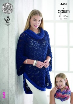 King Cole 4468 Poncho, Cape and Snood in Opium, Opium Palette and Cotton Soft DK (leaflet)
